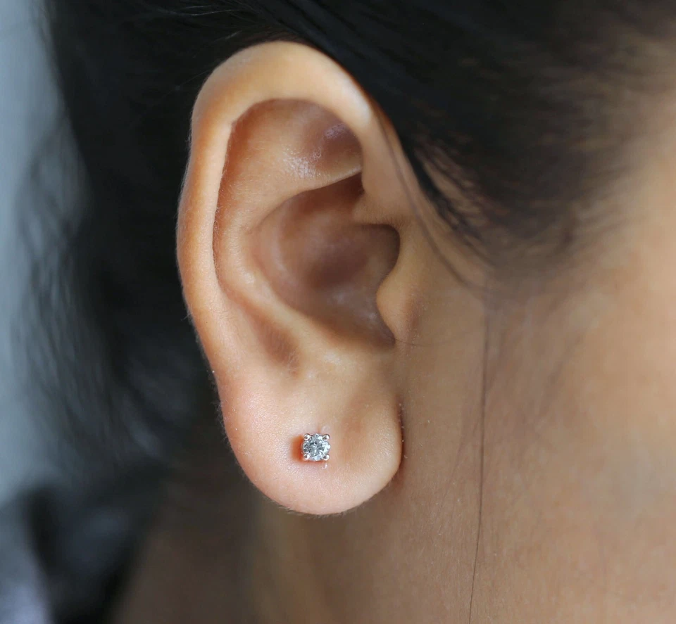 Pendiente redondo de diamantes con sal y pimienta de oro amarillo blanco rosa de 14 quilates KD998 Foto 2 de 4