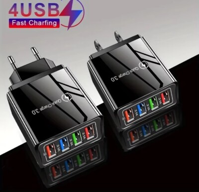 2X USB Mehrfach Schnell Ladegerät 4 Fach Netzteil Adapter Handy Tablet SCHWARZ