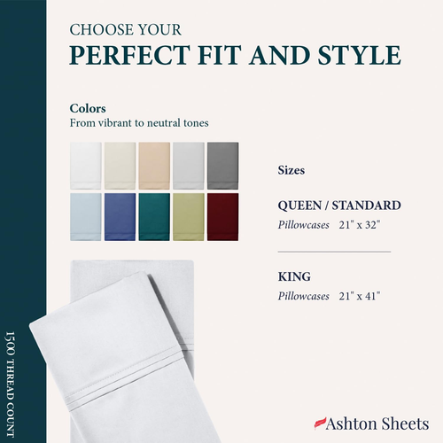 100% Egyptian Cotton Pillow Cases Standard/Queen Size Set of 2 - Luxury 1500 Thr - Picture 7 of 7