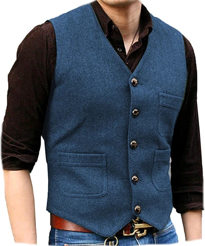 Herren Weste Weste Herringbone Tweed Vintage formelle Hochzeit Retro 42 44 46 48 - Bild 8 von 33