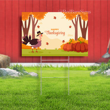 Happy thanksgiving background with turkey and pumpkins yard sign