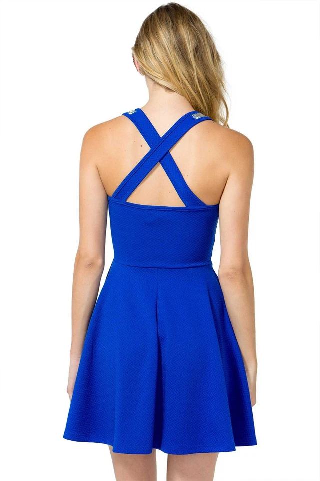 NEW Blue Beaded Illusion Bib Fit & Flare Dress Size M Junior's - Image 3 of 4