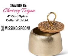 Cravings By Chrissy Teigen 4 Inch Gold Spice Cellar With Mango Wood Lid.