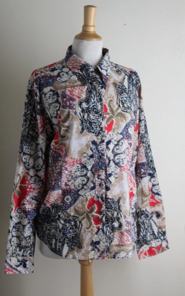 Chico's - Sz 2 L - Coton Léger Art-To-Wear Funky Hippie Boho Chemise Floral - Photo 3/4