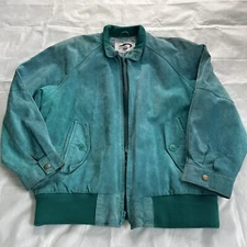 Vintage Suede Leather Jacket Fox Run Women’s Medium Teal Green Western Bomber