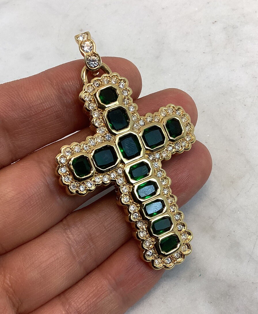 CAMROSE & KROSS JBK JACKIE KENNEDY Gold Tone Green Glass Emerald