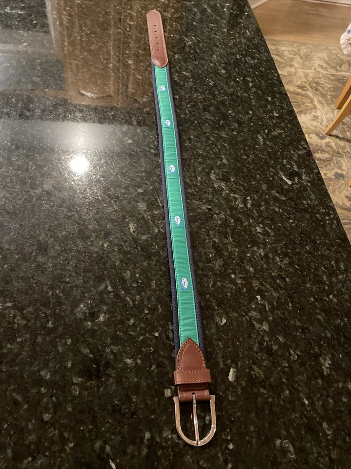 Southern Tide Belt 30 Blue Fish Mens Casual Fishing, Navy & Green With Leather. - Image 3 of 4