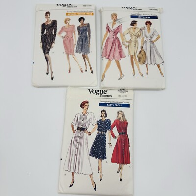 Lot 3 Vogue Patterns Women s Dress Sz. 12-18 Fit & Flare Lace 80s 90s Midi Uncut