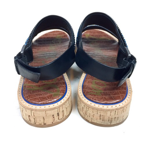 Sam Edelman Black Blue Nala Zipper Striped Slingback Platform Sandals Leather 8M - Picture 6 of 9