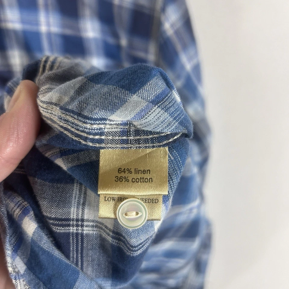 Camisa masculina True Grit manga longa com botões XL azul xadrez mistura de linho casual G/S - Imagem 4 de 4