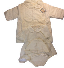 Vintage Baby Embroidery Outfit One Piece Jump Suit, Jacket Hat Cream Color