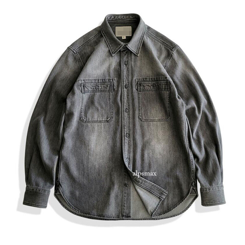 Denim Shirt Men's Long Sleeve Shirt Vintage Casual Coat Work