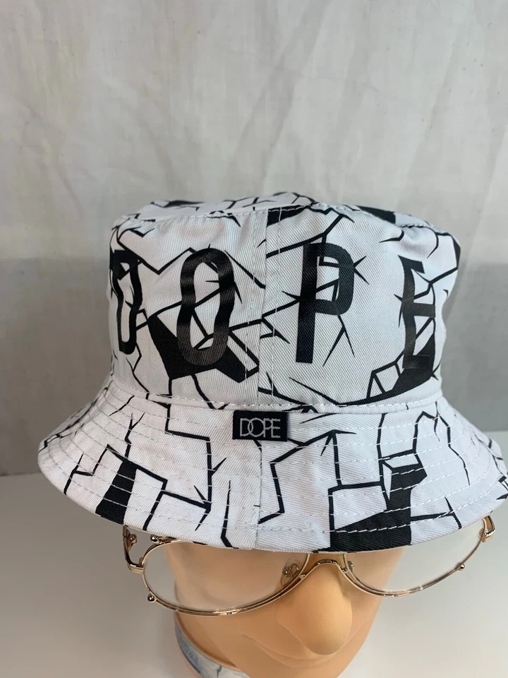 Sombrero cubo agrietado con logotipo de droga blanco, negro para hombre  Foto 3 de 4