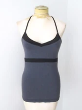 Hard Tail gray athleisure work out tank top black trim built in bra racer back S