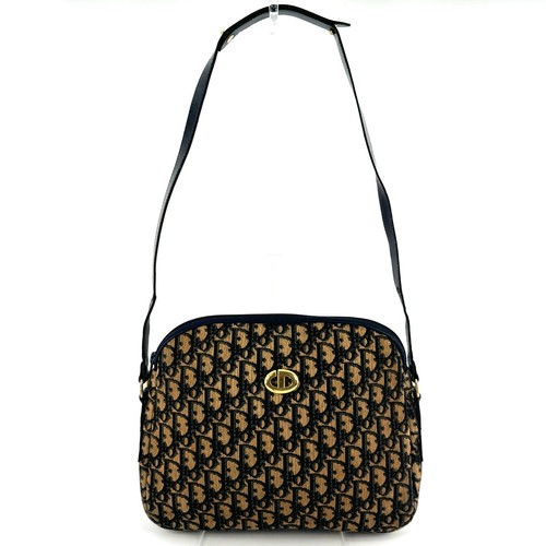 Christian Dior Trotter Shoulder Bag Purse Canvas Brown Gold Auth