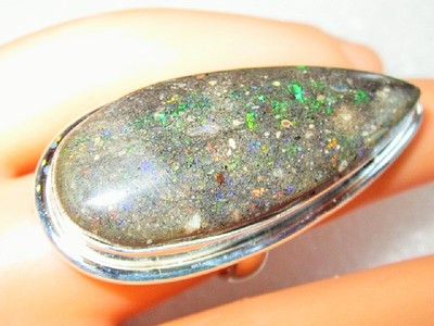 RAR Natur Opal schwarzer Matrix HONDURAS RING 925 Silber Gr16,5 RIESIG 39x18mm