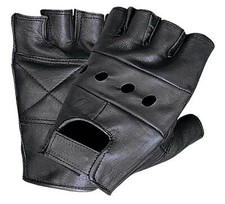 UNIK Men's Cowhide Leather Fingerless Gloves, Gel Palm Elastic Strap - Black