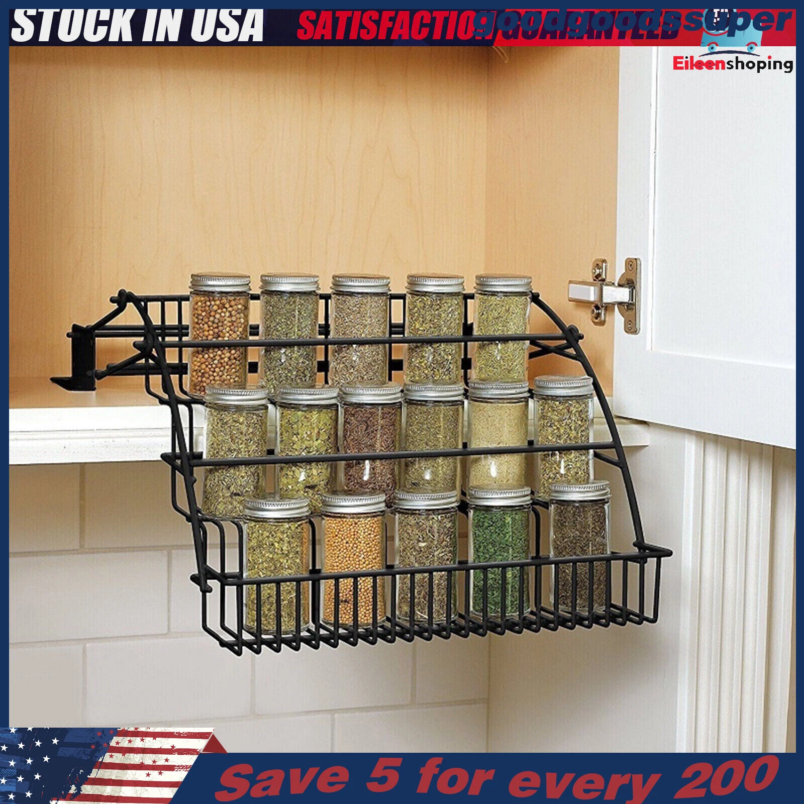 3 Layers Pull Down Spice Rack Pull Out Metal Cabinet Organizer Kitchen Stand