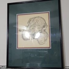 Vintage Signed Boy with Butterfly Lithograph by A. Dobkin Framed Under Glass AAA