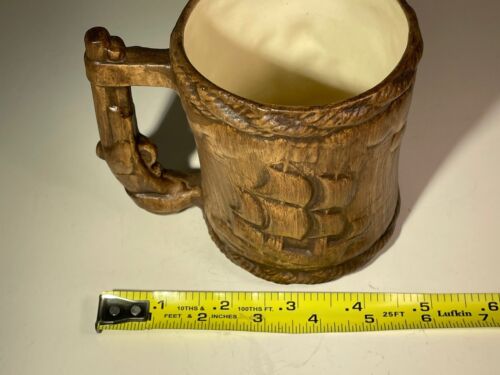 Pirate Ships & Gun Handle Coffee Mug 3D Raised Design 4-1/2" Tall Brown Ceramic - Picture 21 of 24