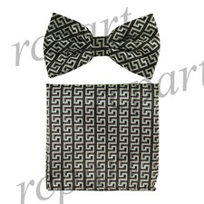 Men's Pre-tied Bow Tie  hankie set patterned brown wedding party prom formal