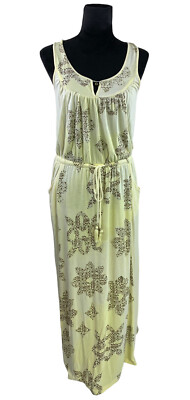 Juicy Couture Creamy Yellow Floral Tasseled Drop Waist Maxi Dress Size P |  eBay