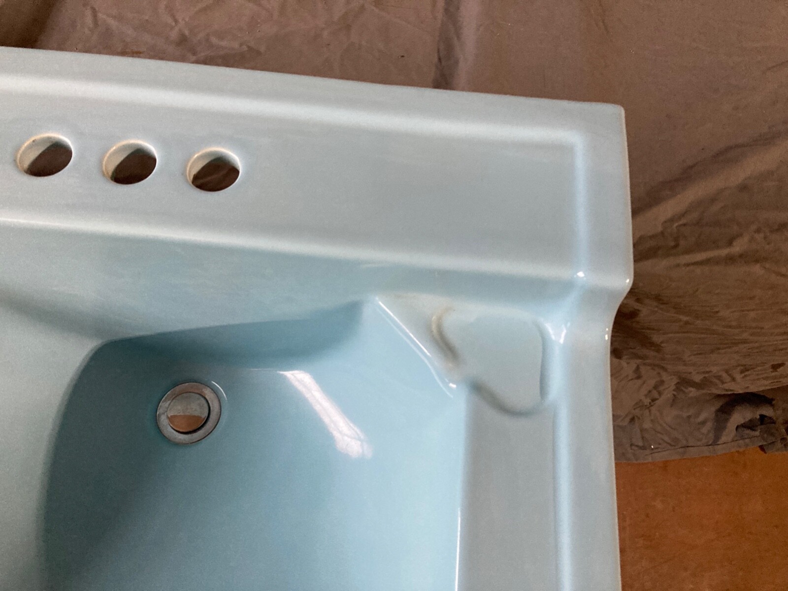 Vtg Mid Century Powder Blue Porcelain Bath Sink Chrome legs Towel Bars