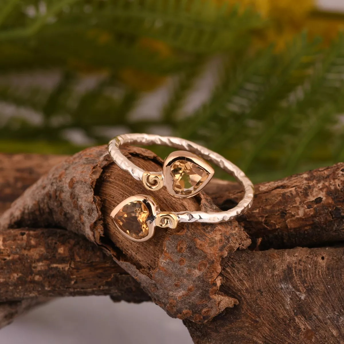 Double heart gemstone shop ring with accents
