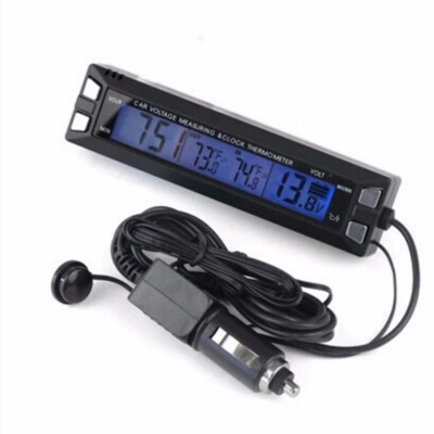 3 in 1 Car Clock Thermometer Voltmeter Inside Outside Temperature Voltage Alarm