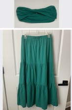 Two Piece Women  s Crop Top Skirt Set Green Medium