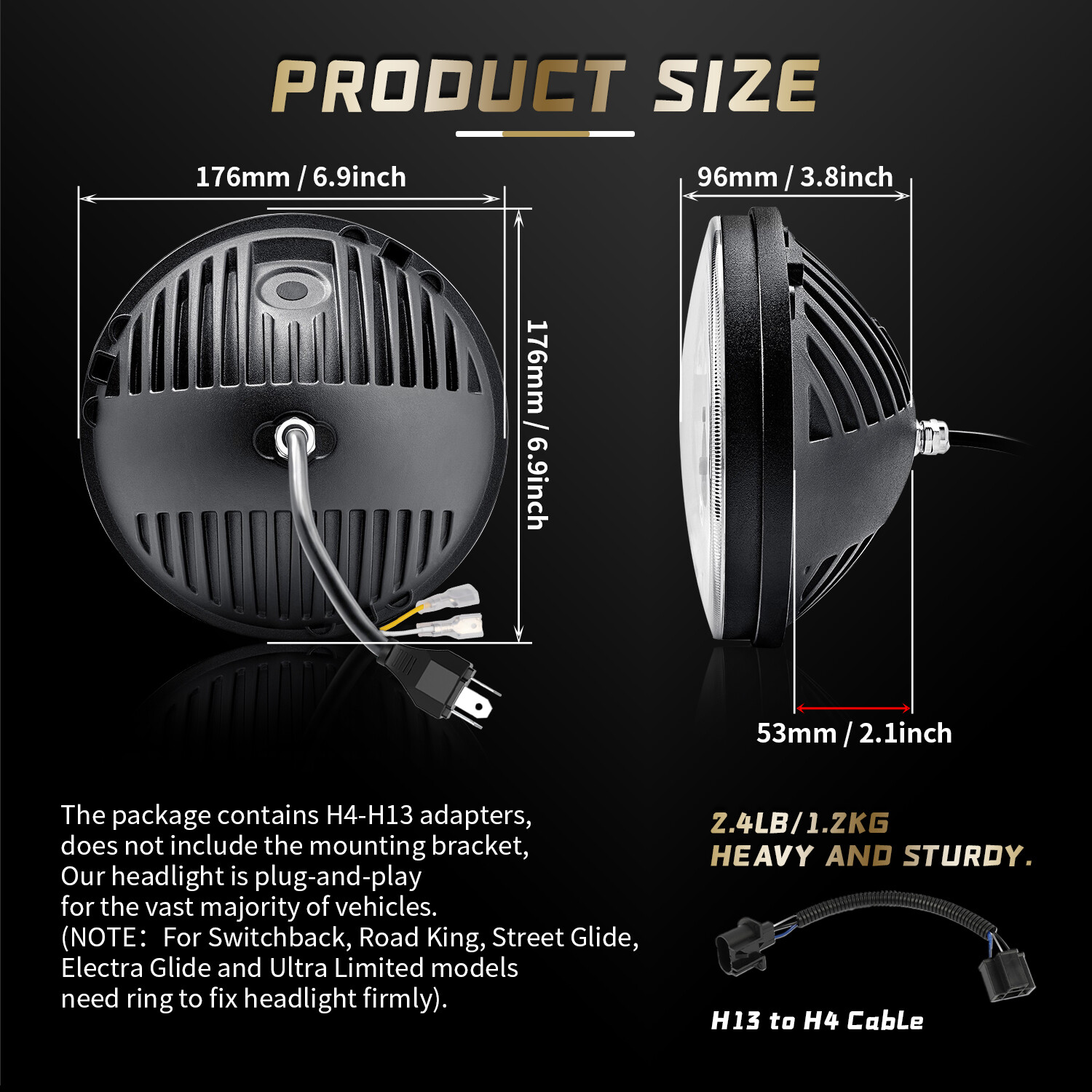 1pc 160W Black 7" Round LED Headlight for Jeep Wrangler 1997-2018 TJ LJ JK DOT thumbnail 6