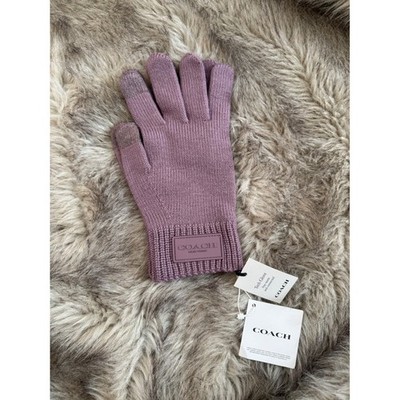 Coach Wool Knit Tech Gloves Jasmine Purple Touchscreen Winter Gloves L/XL NEW