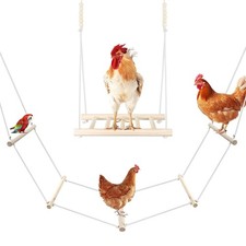 2 PCS Chicken Swing Set for Coops - Large Soft Rope Ladder  Wooden Perch Lad...