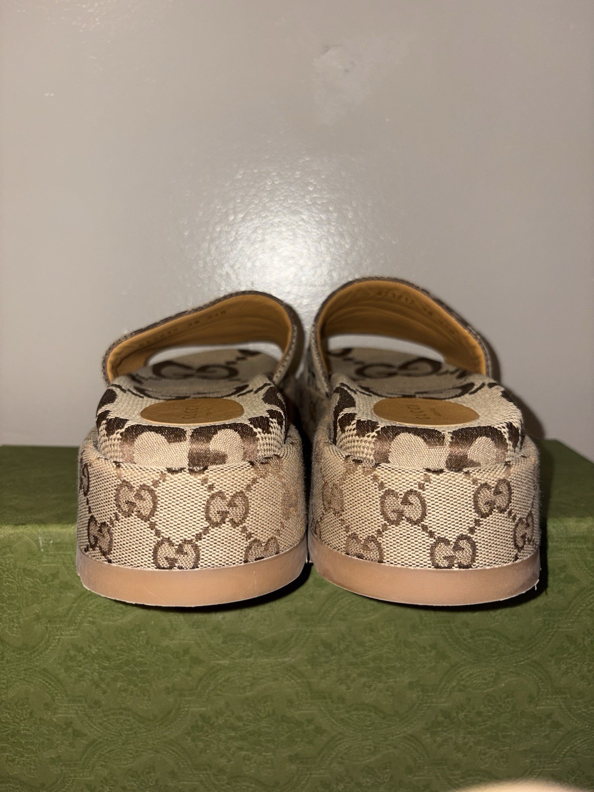 Gucci Logo Platform Slide Sandals Beige Brown Women's EU 39 Canvas Leather thumbnail 4