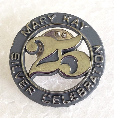 Vintage Mary Kay 25 Silver Celebration Silver Tone Round Lapel Pin 1"  Tie Tack