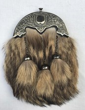 Premium Fox Fur Full Dress Kilt Sporran Celtic Cantle Scottish Sporran