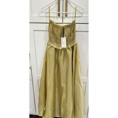 Klesis Gold Metallic Smocked Maxi Dress Spaghetti Strap NWT Small