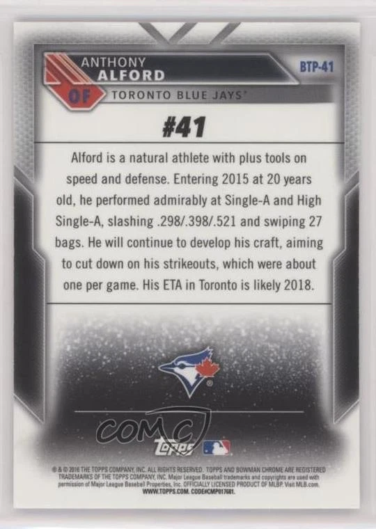 2016 Bowman Bowman Scouts' Top 100 Anthony Alford #BTP-41 - Image 2 of 2