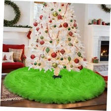 Small Christmas Tree Skirt, 30 inch Fluffy Lime Faux Fur Plush Christmas Green