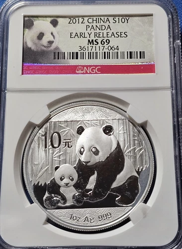 A 2012 China Silver 10Y Panda NGC MS69 Early Releases Panda Label -