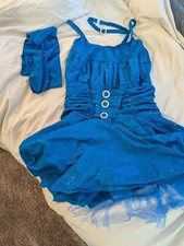 Blue Sparkle Demi Tutu Dress with Rhinestone Accents Competitor Dance Costume MA