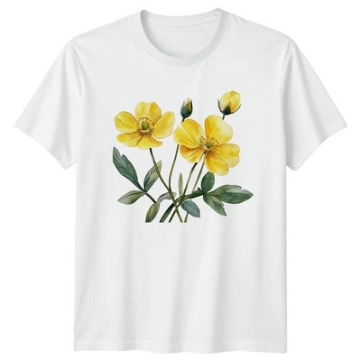 Gelb Buttercup Blumen Natur Botanische Grafik T-Shirt Herren Damen Shirt