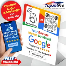 TapJetPro Google Review Stand Sign 2025 | Custom Logo, Tap NFC & QR Code Display