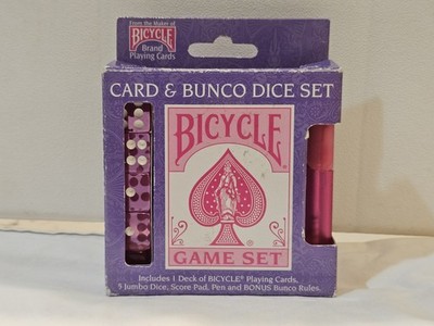 BICYCLE Card & Bunco Dice Set Pink Cards 5 Die Score Pad Pen Complete Sealed