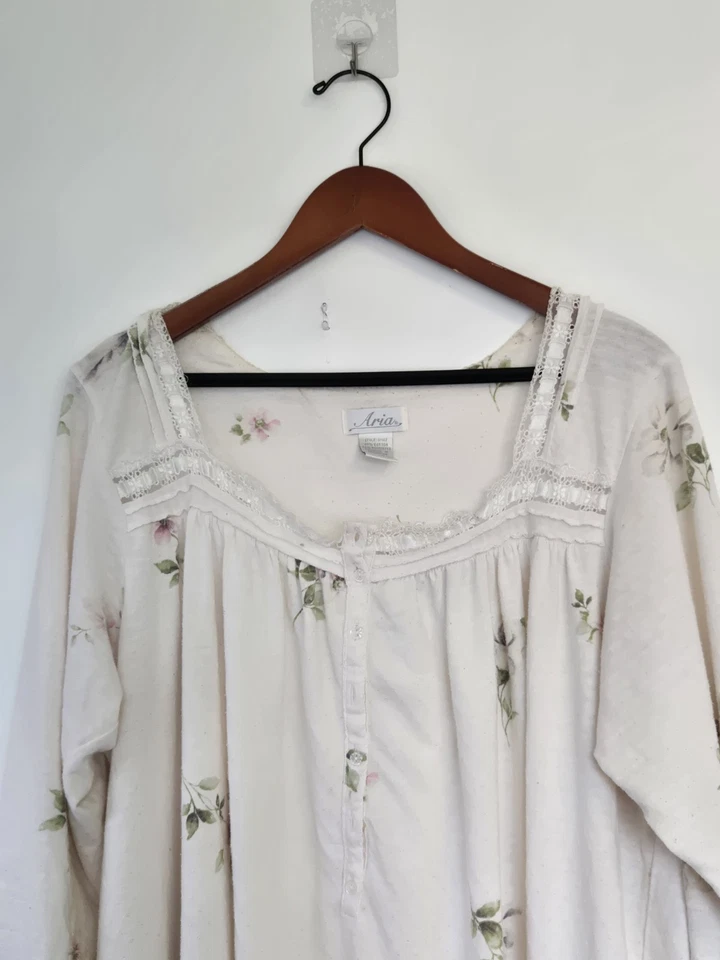 Camisón vintage Aria para mujer 1X vestido floral de algodón mangas largas cottagecore Foto 2 de 4