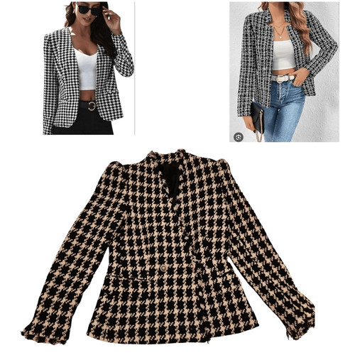 Chic Black and White Houndstooth Blazer Jacket Small To medium