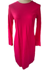 Ann Taylor Ponte Sheath Hot Pink Long Sleeves Stretch Knit Zipper Career Dress 4