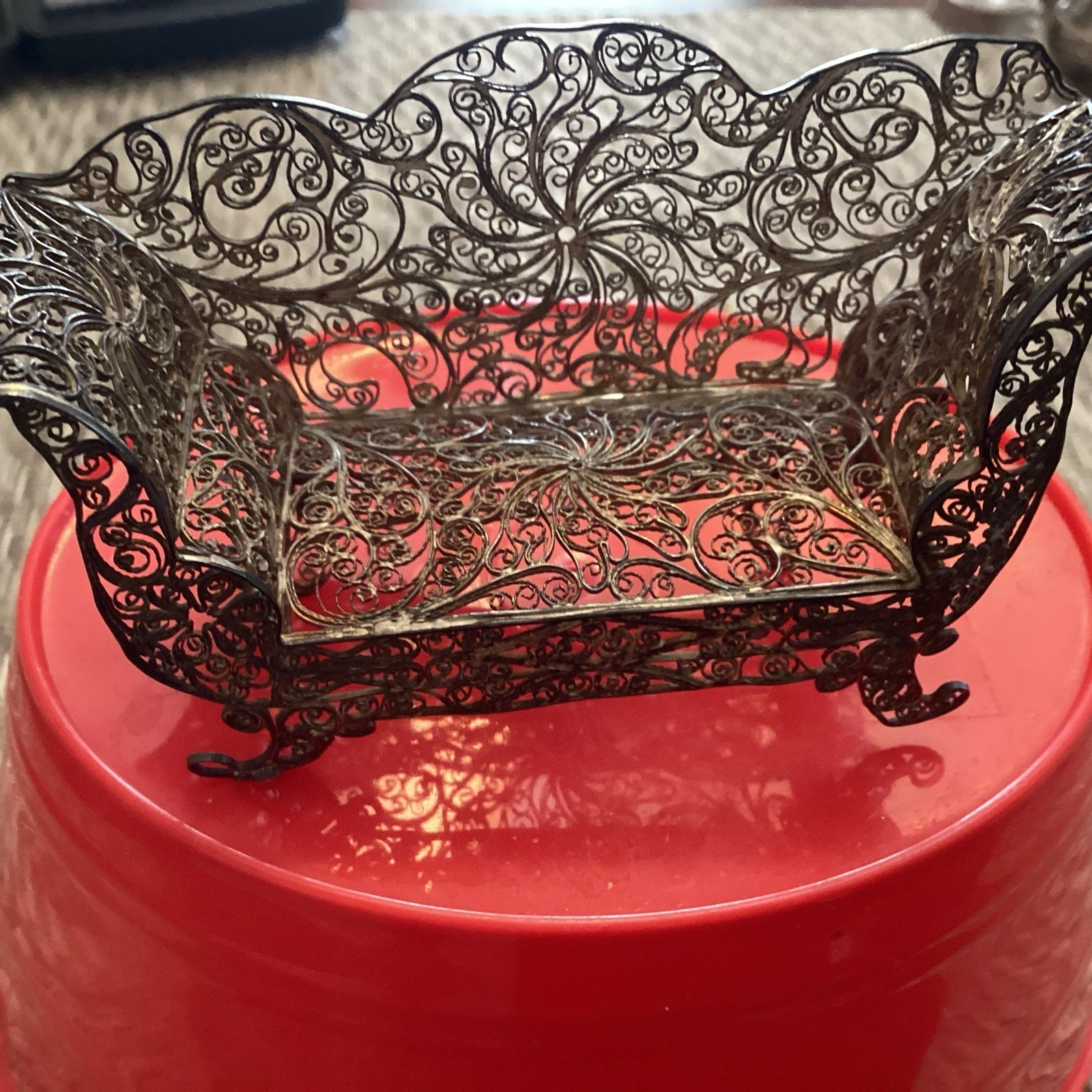 Vintage 800 Silver Couch With Detailed Open Workmanship
