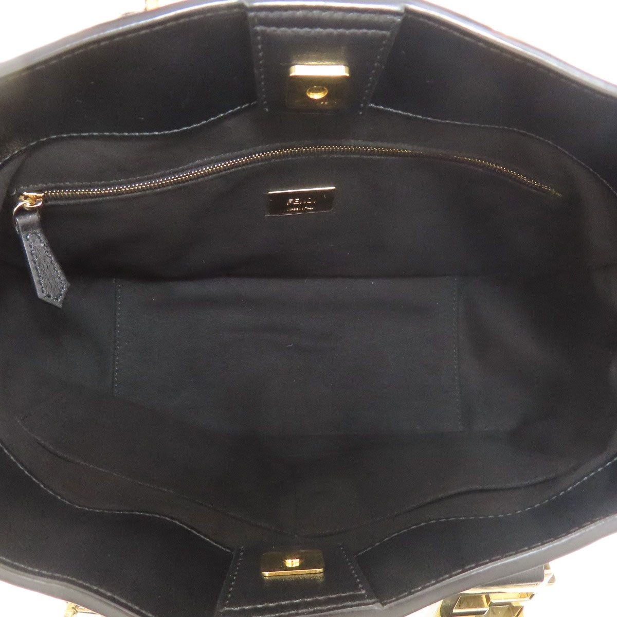 FENDI Logo Handbag Leather Black Women From Japan thumbnail 6