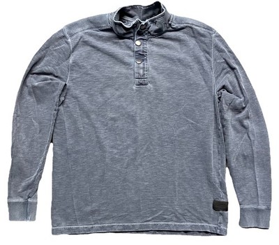Barbour Sweater Mens Large Garment Dyed Henley Zip Snaps Double Shoulders
